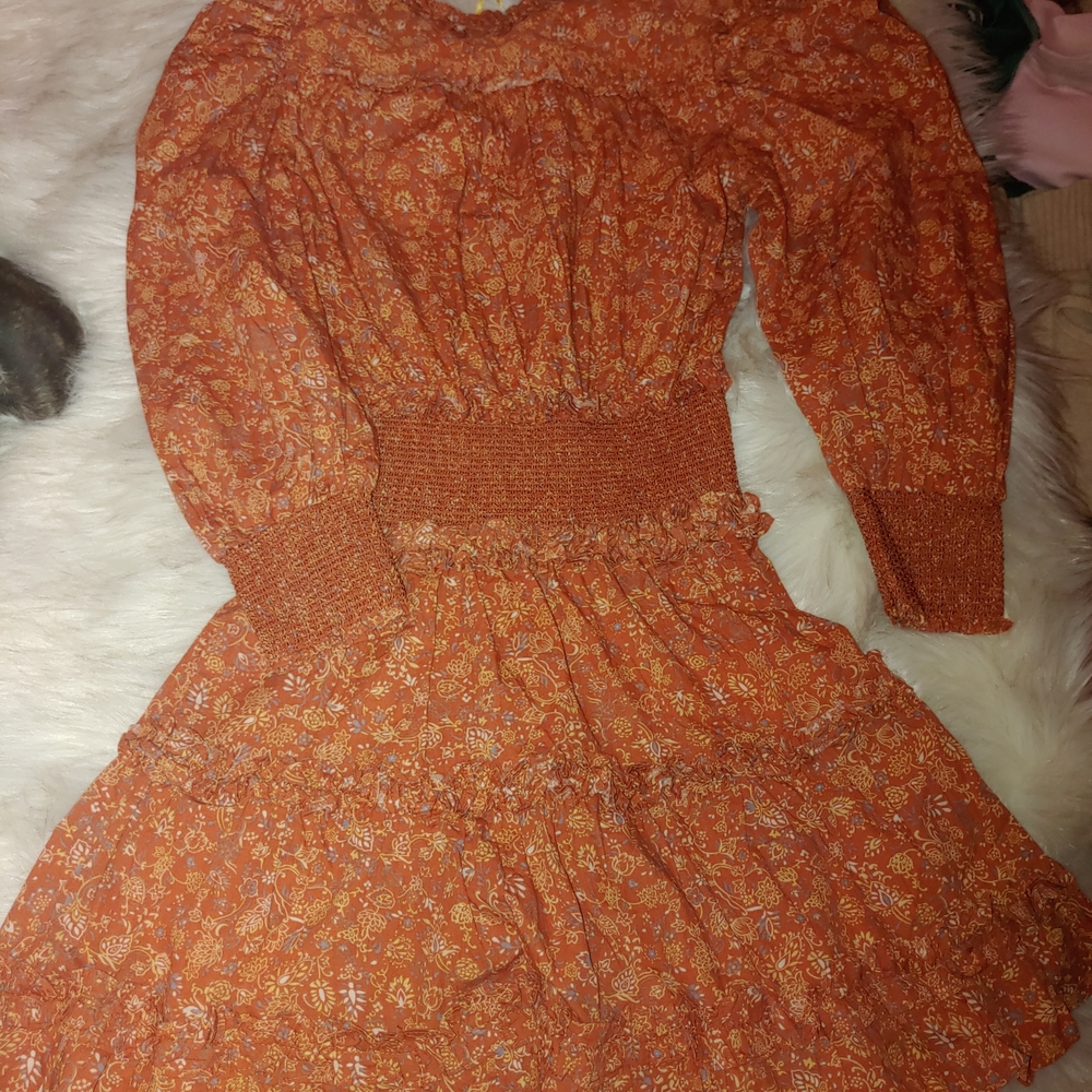 House of Harlow 1960 Orange Floral Long Sleeve Dress